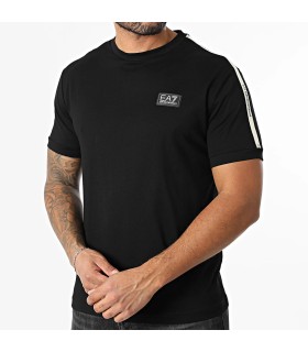 CAMISETA EA7 NEGRA TAPE BEIGE LOGO