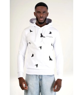 SUDADERA LOUIS VENDOME BLANCA ROSAS BORDADAS Y GOLONDRINAS