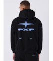 SUDADERA PXP NEGRA DETALLES AZUL CON LOGO AZUL EN ESPALDA