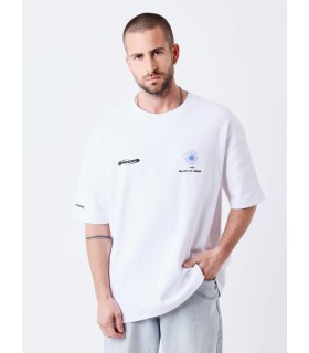 CAMISETA PXP BLANCA CON FLOR AZUL