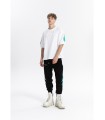 CAMISETA BLANCA MWM MANGA AZUL Y NEGRA
