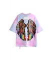 Camiseta MWM rosa descolorida con alas multicolor